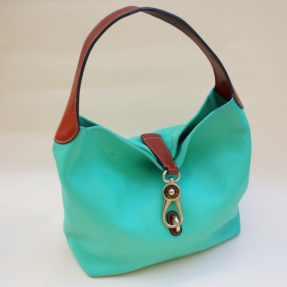 “Dooney & Bourke” Teal Pebble Grain Leather Logo Lock Shoulder Bag